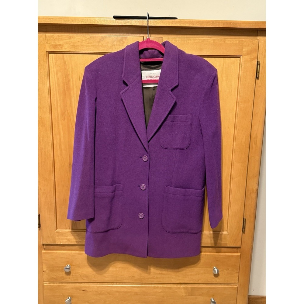 UNITED COLORS OF BENETTON PURPLE WOOL BLEND WOMENS COAT SIZE 44 made In Italy